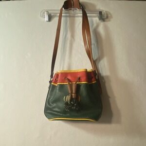 Dooney & Bourke All Weather Leather Drawstring Bag, Vintage, Green, Red